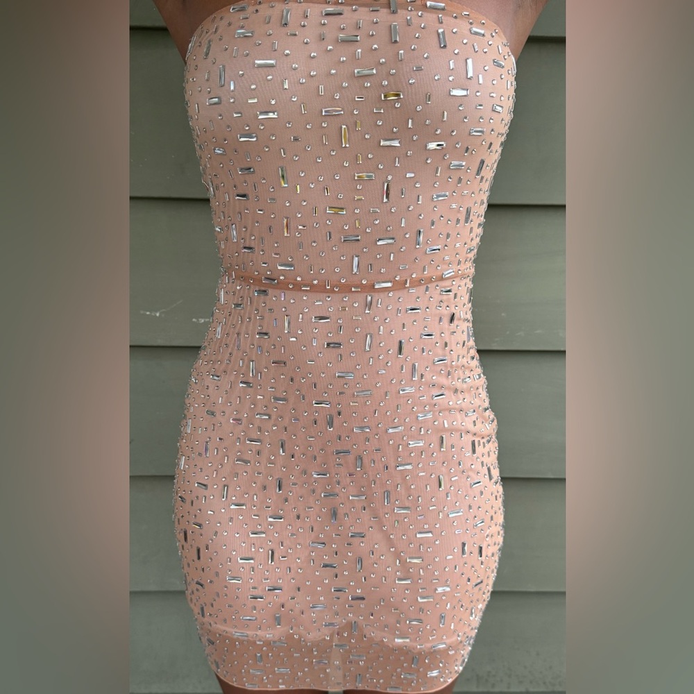 Oh Polly Pink Never Worn Sequin Strapless Bodycon Dress